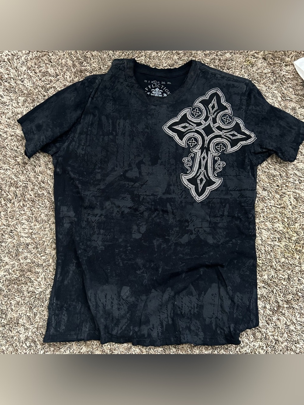 Affliction Black Tee with Silver Ornate Emblem